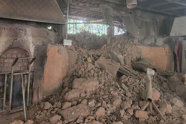 A collapsed dry sauna building is seen after a gas explosion in Yangju, South Korea, Saturday. (Gyeonggi-do Northern Fire Services)