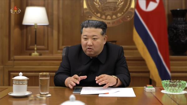 North Korean leader Kim Jong-un presides over a key consultative meeting on the production of nuclear materials and weapons on Friday, in this photo carried by the North