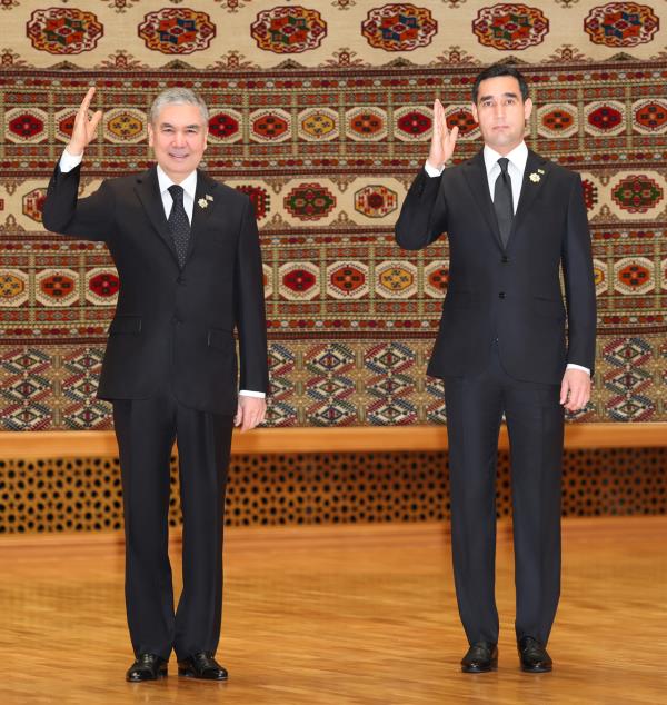 Gurbanguly Berdimuhamedov, Chairman of the Halk Maslahaty of Turkmenistan  (left) and Serdar Berdimuhamedov, President of Turkmenistan.  (Embassy of Turkmenistan in Seoul)